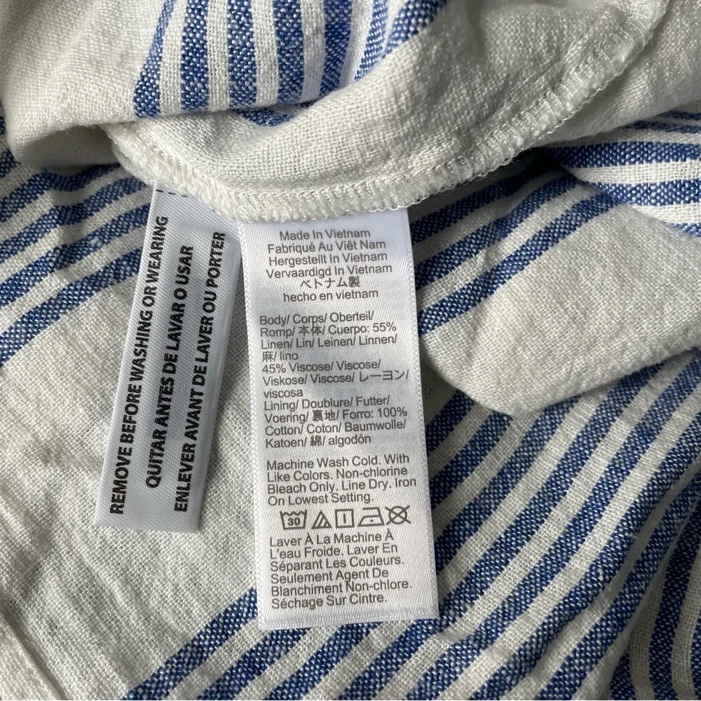 New! J Crew Linen-blend striped mini dress  Ivory Brilliant Blue 18988